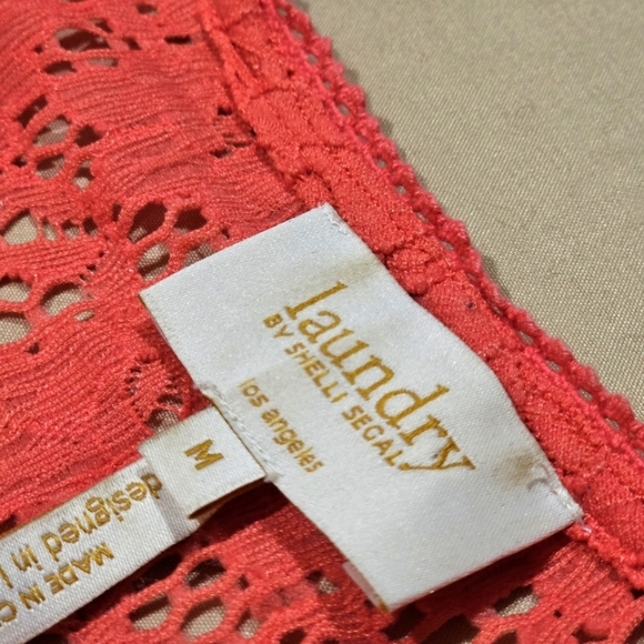 Laundry by Shelli Segal Crochet Lace Tunic M – Coral Sheer ¾ Sleeve Boho Chic - Picture 11 of 14